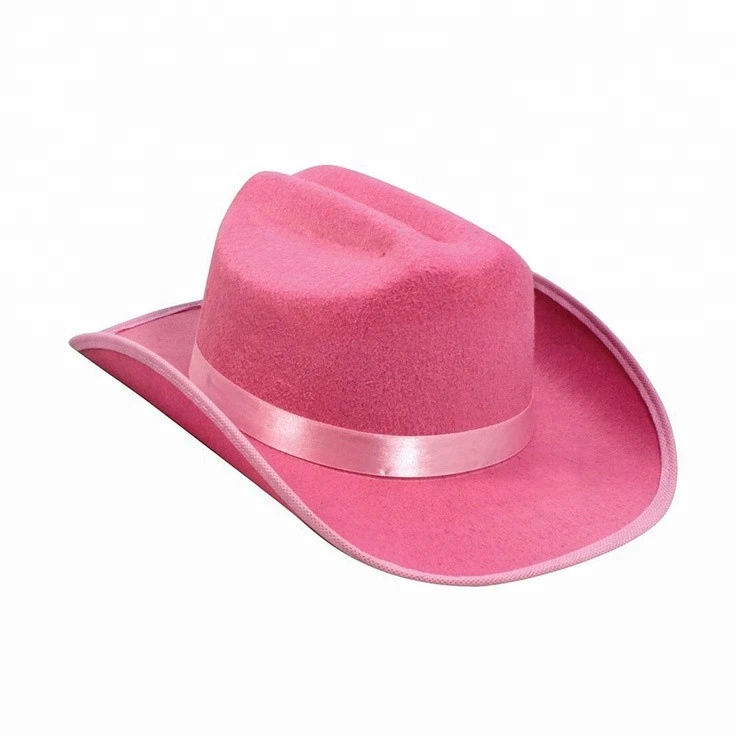 Hot Sell Western Women Elastic Band Inside Pink Cowboy Hat