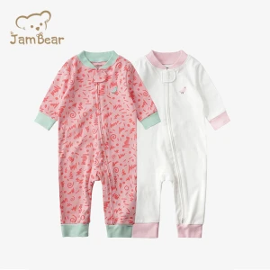JamBear eco-friendly baby rompers long sleeve kids clothes manufacturer Organic cotton grils Clothes blank baby sleeping romper