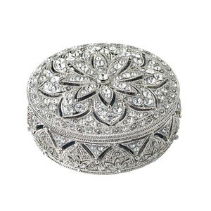 jeweled metal trinket boxes for wedding Round shape Pewter Alloy hand made metal jewelry box