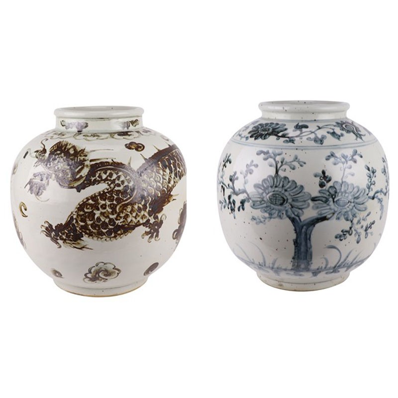 Jingdezhen Red Glazed Dragon Blue and White Sunflower Pattern Porcelain Vase Storage Pot Urn Jars