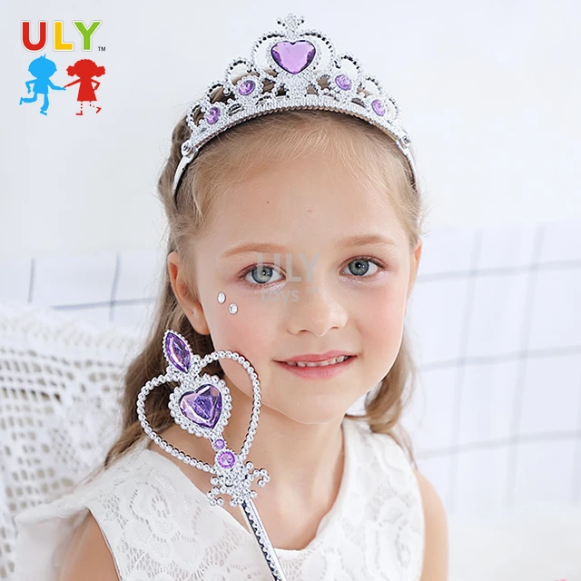 Kids Princess Tiara Crown Headdress Girls Headwear Dress up Party Accessories Plastic Tiara Butterfly Wand with Rubbin