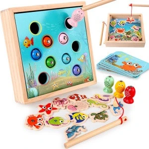 Kids Wooden Magnetic beaded Fishing Games Toy 3D Fish Baby Educational Toys Outdoor Boys Girl Gifts