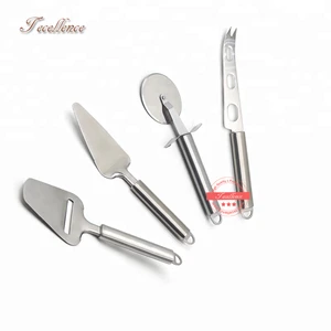 Kitchen Food Grade Stainless Steel Pizza Accessories, 4 Piece Cheese Cutter Knife Pizza Wheel Spatula Set