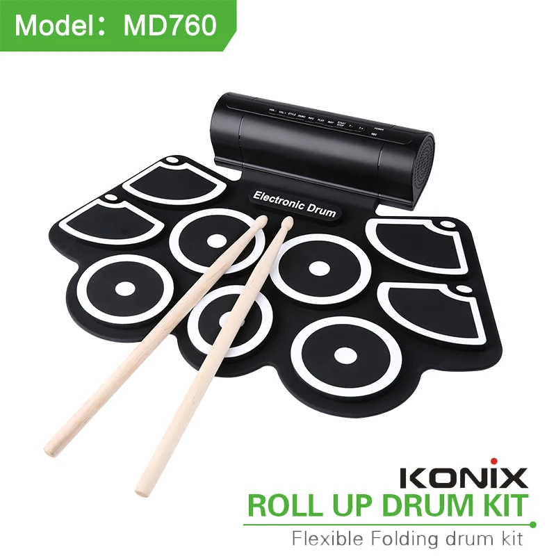 KONIX portable electronic drum set roll up drum kit with two built-in speakers amazon hot selling electronics