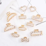 Korean Alloy Pearl Thick Barrettes claw Hairpin Women Metal Pearl Rhinestone Hairclips Hair Clips