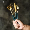 Korean Green Food Portable Dinnerware Cutlery 304 Stainless Steel Table Knife Spoon Fork Dinner Set Gold Tableware Sets
