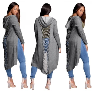 Ladies Dresses 2020 Fashion solid hooded ripped women autumn clothing top Woman Casual Long Sleeve Dresses Women Ladies Dress