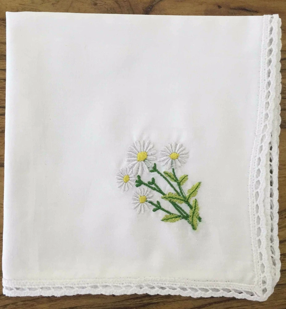 ladies inwrought handkerchief with lace trimming
