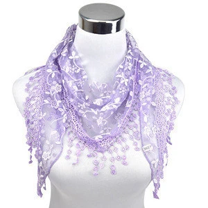 Lady Lace Scarf Tassel Sheer Metallic Women Triangle Bandage Floral scarves Shawl