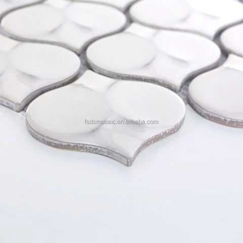 Leaf Shaped Backsplash 3d Relief Pattern Mosaic White Wall Ceramic mosaic sticker tiles