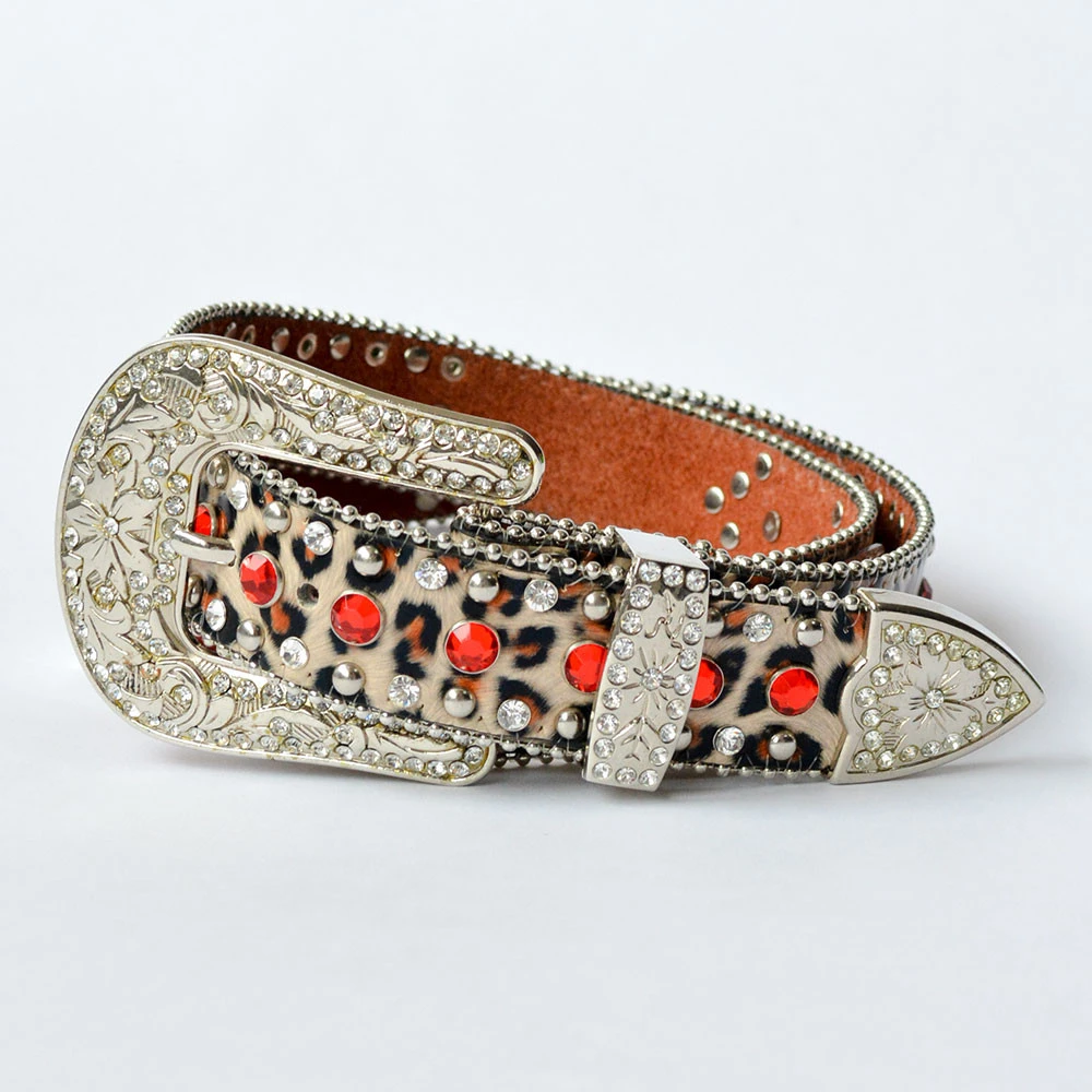 Leopard Print Wholesale Western Rhinestone Belts/Diamond Stone PU Belt Women