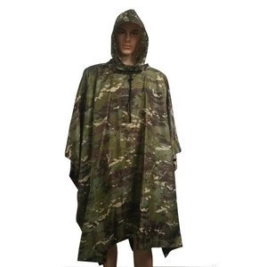 Light Weight PVC Coated Military Camo Ripstop Nylon poncho raincoat