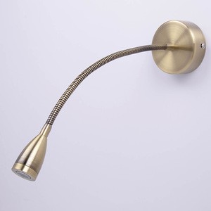 Long Arm Antique Copper Brass Headboard Wall Spot Light Flexible Bedside Arm Gooseneck LED Reading Spotlight