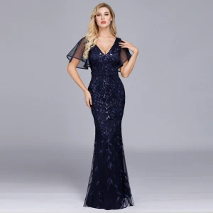 Long Evening Dress 2020 Mermaid Tulle Sequins Formal Dress Party Evening Gown Elegant V Neck robe de soiree Lace Eveni