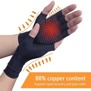 Low MOQ Top Hands Black Fingerless therapeutic heated  Compression Arthritis Copper Fiber Gloves