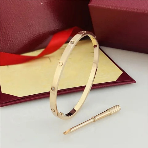 Luxury 4mm Thin Cartie 316L Stainless Steel Diamond Titanium Engraved LOVE Bangle with Screw for Women Jewelry Gift