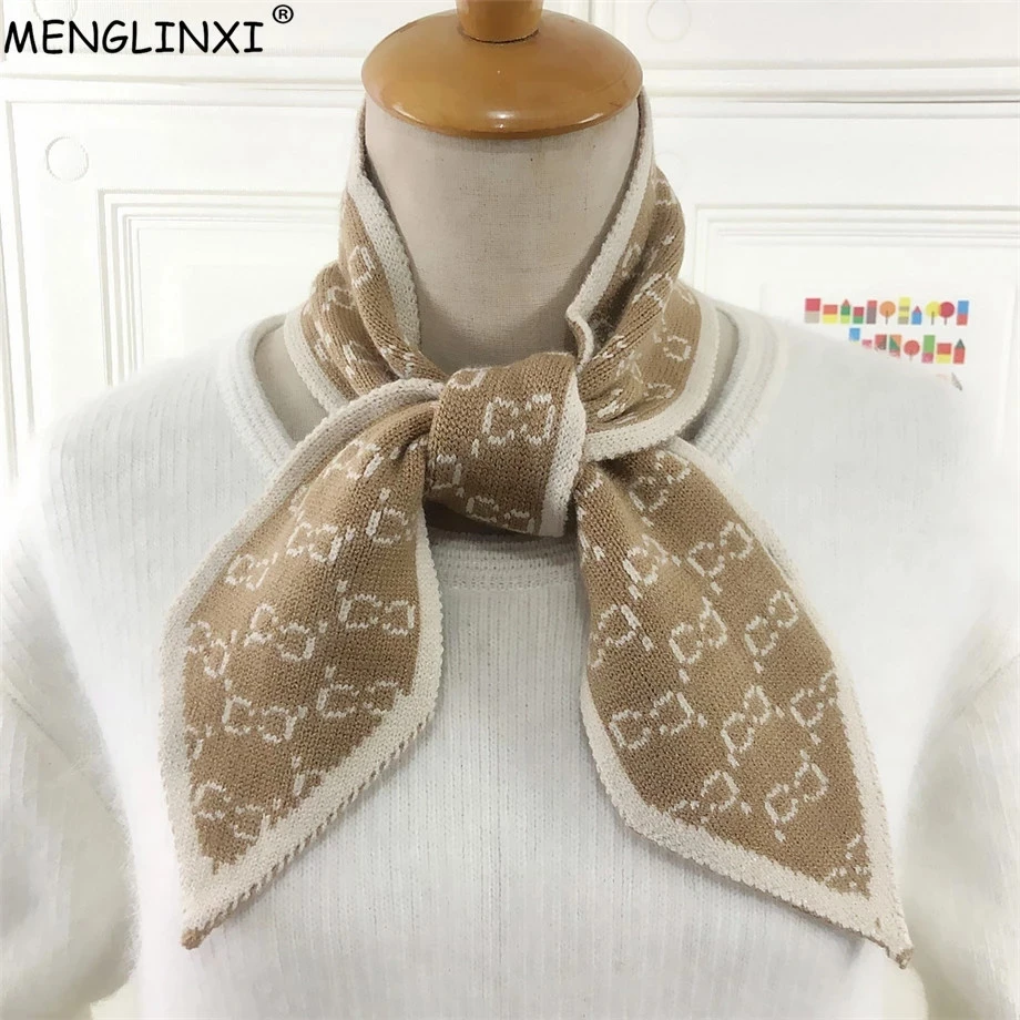 Luxury Brand Knitted Scarf Women 2020  New Design Winter  double side Neck Scarf Long Skinny Small Scarf Female Neckerchief