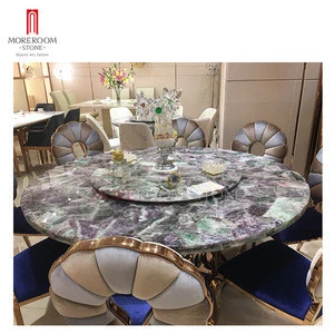 Luxury dining room marble gemstone furniture purple fluorite dining table set
