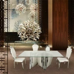 Luxury Dinning Room Furniture Sets Silver Dining Table Set 6 Chair