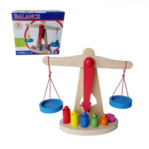 Math Toy Gift Small Wooden Balance Scales with 6 weights educational toy for kids