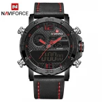 Mens Dual Movement Watches Luxury Brand Men Leather Sports Watches NAVIFORCE 9134 Men's Quartz LED Digital Clock Military