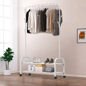 Metal Clothing display Rack 3 in 1, Bedroom Garment Rack with Shoe Storage Stand, Free Standing Clothes Hanger