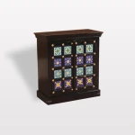 Modern Chic Black Cabinet with Colorful Vintage Glass Tiles 2-Doors Polished Finish Sideboard for Living Room or School