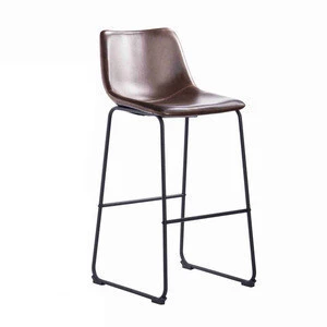 Modern Design Vintage Brown PU Leather Metal Iron Frame Bar High Chair Stool Set