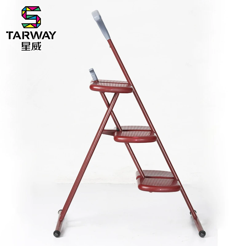 modern folding metal frame plastic step pedal red ladder for Living room