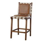 Modern Industrial Retro Commercial Wood Frame Goat Leather Bar Chair Vintage Industrial Upholstery Counter Tall Bar Chair
