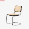Modern metal frame chrome plating dining chair Black Nature Rattan chair coffee chair