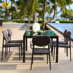 modern simple wicker garden stepable chair dining aluminum patio dining outdoor dining table set for villa