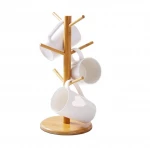 Mug Rack Tree, Removable Bamboo Mug Stand, Storage Coffee Tea Cup Organizer Hanger Holder with 6 Hooks (Natural Bamboo)