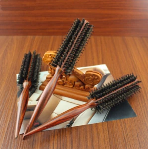 Natural Mane Bristles Wooden handle Roll Hair Brush hairdresser professional hair styling hairbrushes comb