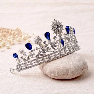 new bridal crown blue crystal wedding hair accessories rhinestone bridal tiaras hair jewelry