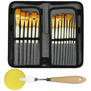 New brush set 15 peari whilt eod niion brush cioth bag art brush with scraper sponge