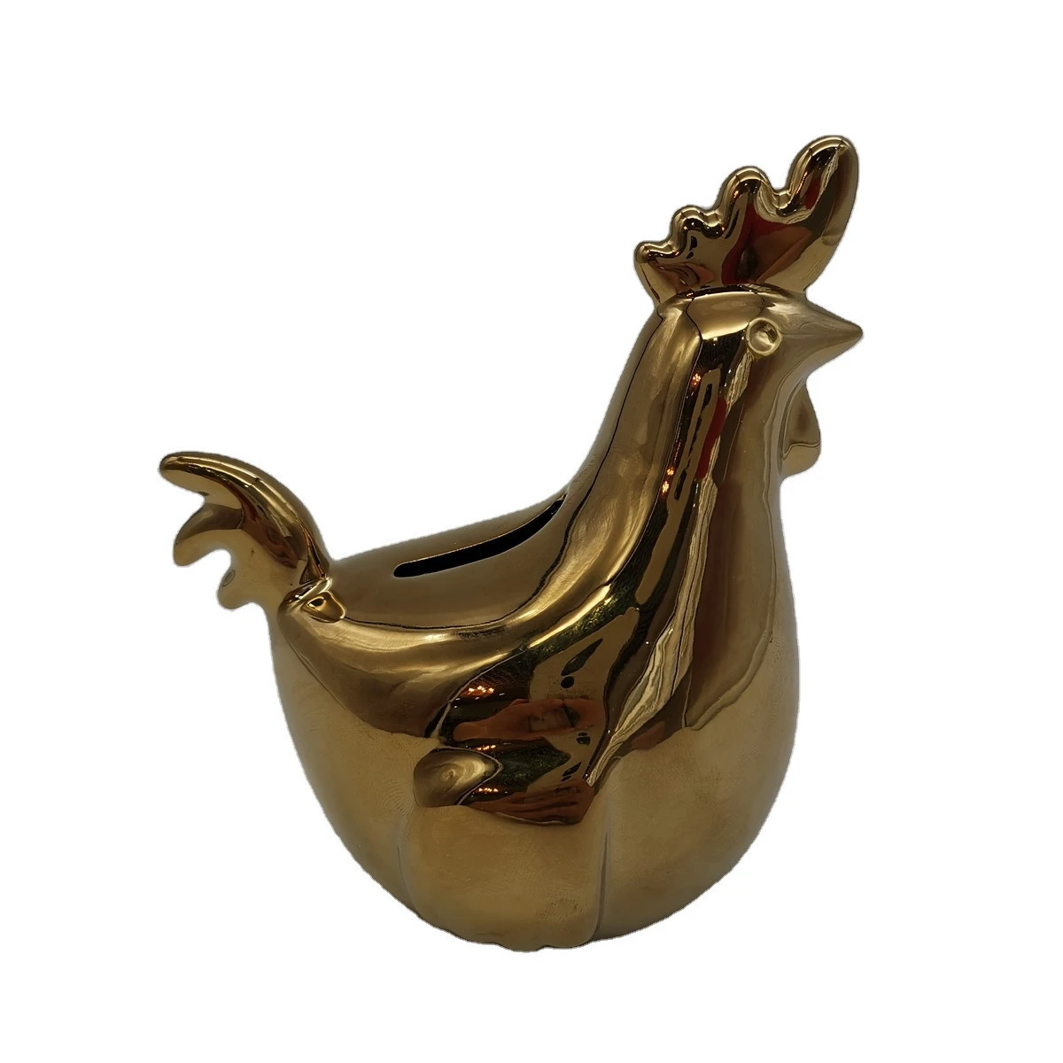 New design  gold color glazed  finishing  ceramic chicken money box
