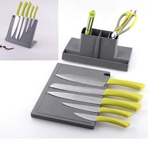 New design multifunction knife block with sharpener strong magnetic knife cutting board and gadgets holder