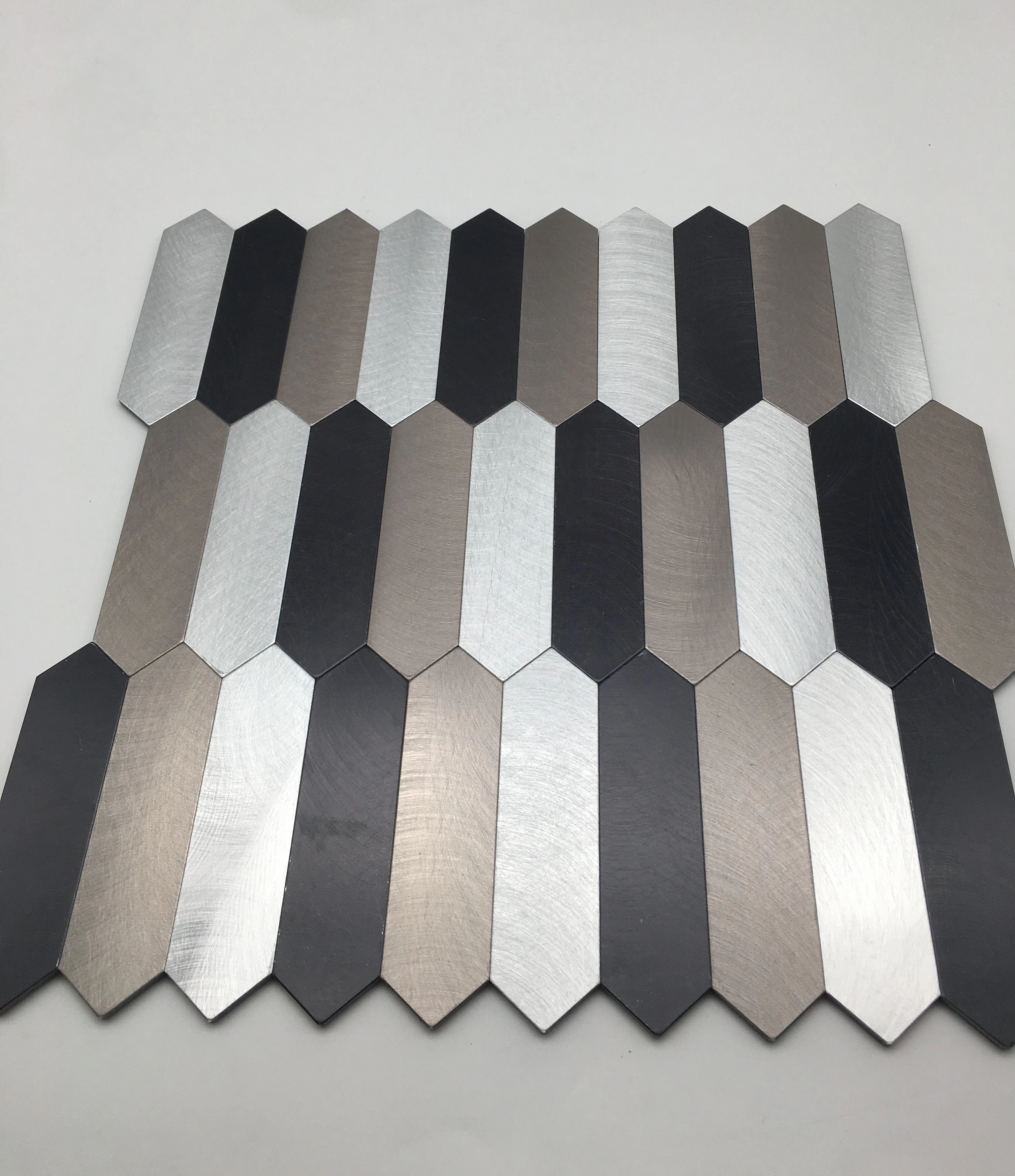 new design self adhesive tile colorize alumnium plastic metal picket mosaic tile for Kitchen Backsplash