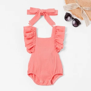 New style lotus leaf edge solid color mom and daughter matching dresses romper baby clothes girls party dresses