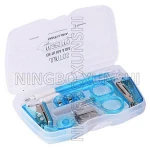 Newest hot sale cheap gift non-toxic OEM printing  logo clear cubic shape pencil mini staplers PP plastic office stationery set