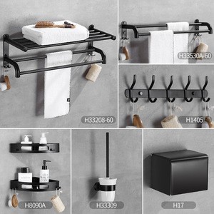 Non-perforating non-marking adhesive Stainless Steel 304 Matte Black Wall-Mounted Bathroom Hardware Accessories Sets