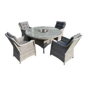 Outdoor Garden Furniture Rattan Round Table  with ice bucket 7pcs Dining Set