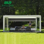 Outdoor motorized louvered roof system aluminum garden gazebo pavilion with metal roof