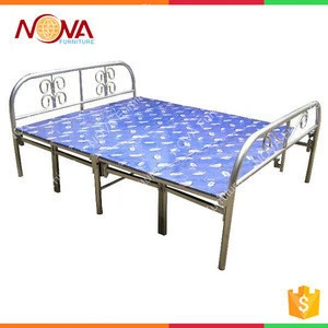 outdoor simple design easy carrying metal frame double folding camping bed