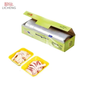 PE food cling film factory price food PE wrapping film plastic cutter color box