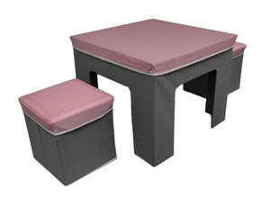 Pink &amp; Grey Non Woven Kids Folding Study Table With Storage Ottoman Set