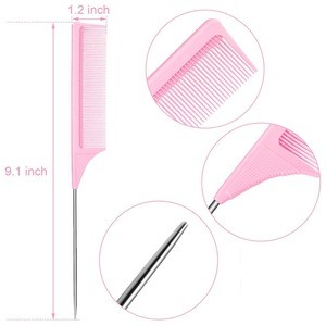 Pink hairdressing rat-tail lifting stainless salon hair cutting barber comb