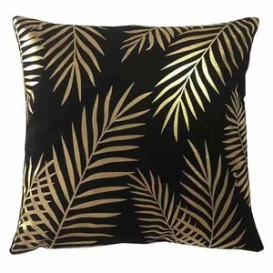 Polyester Satin Fabric Gold Stamping Print Merry Christmas Decorative Soft Throw Pillow Case Christmas Pillow Cover