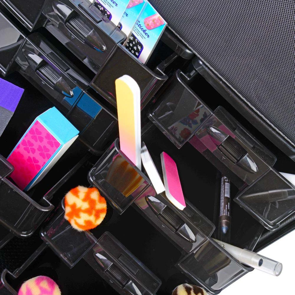 Portable Rolling Makeup Train Case Aluminum Cosmetic Trolley Makeup Artist Soft Rolling Cosmetic Case